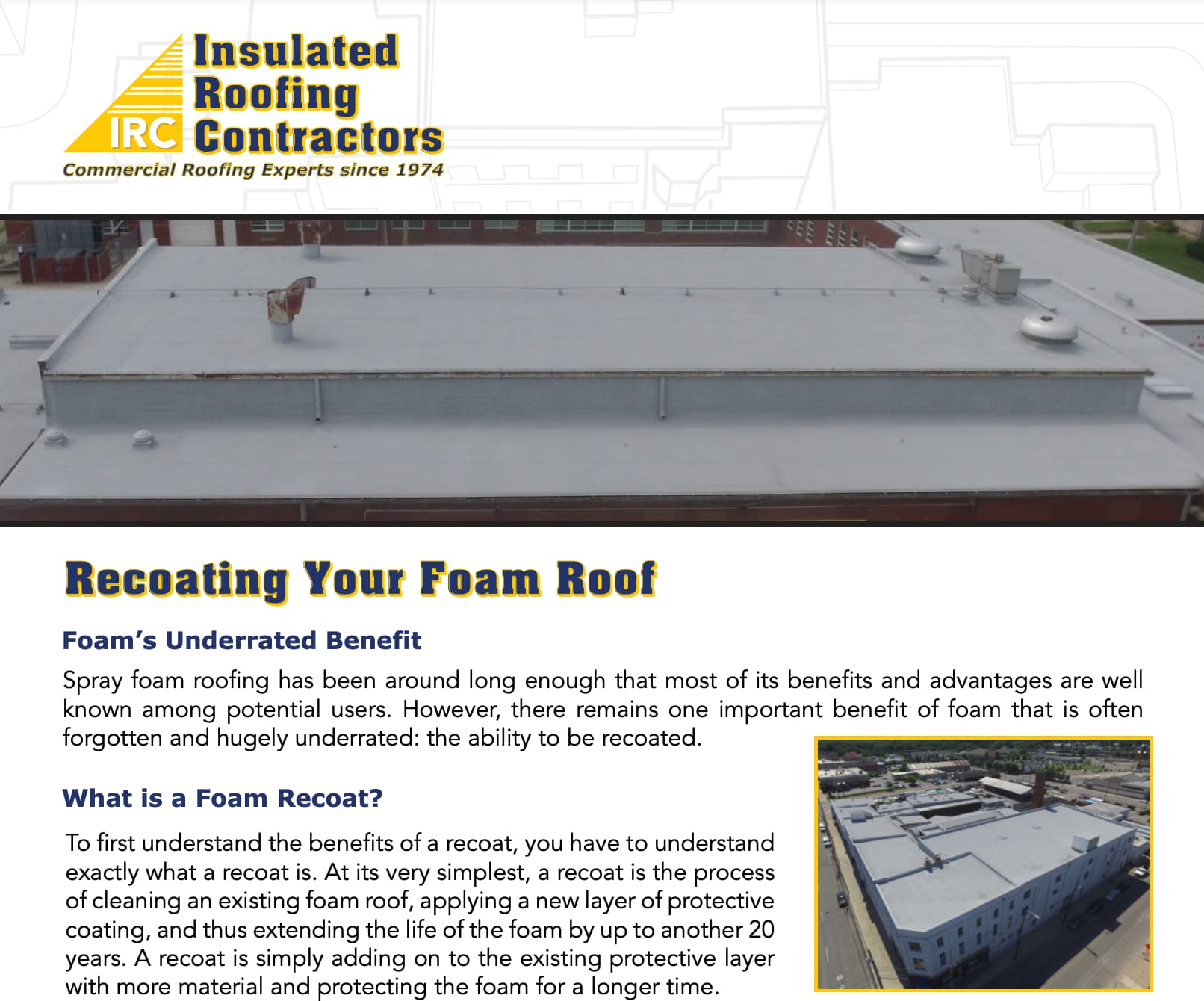 Recoating Your Foam Roof | IRC | Insulated Roofing Contractors